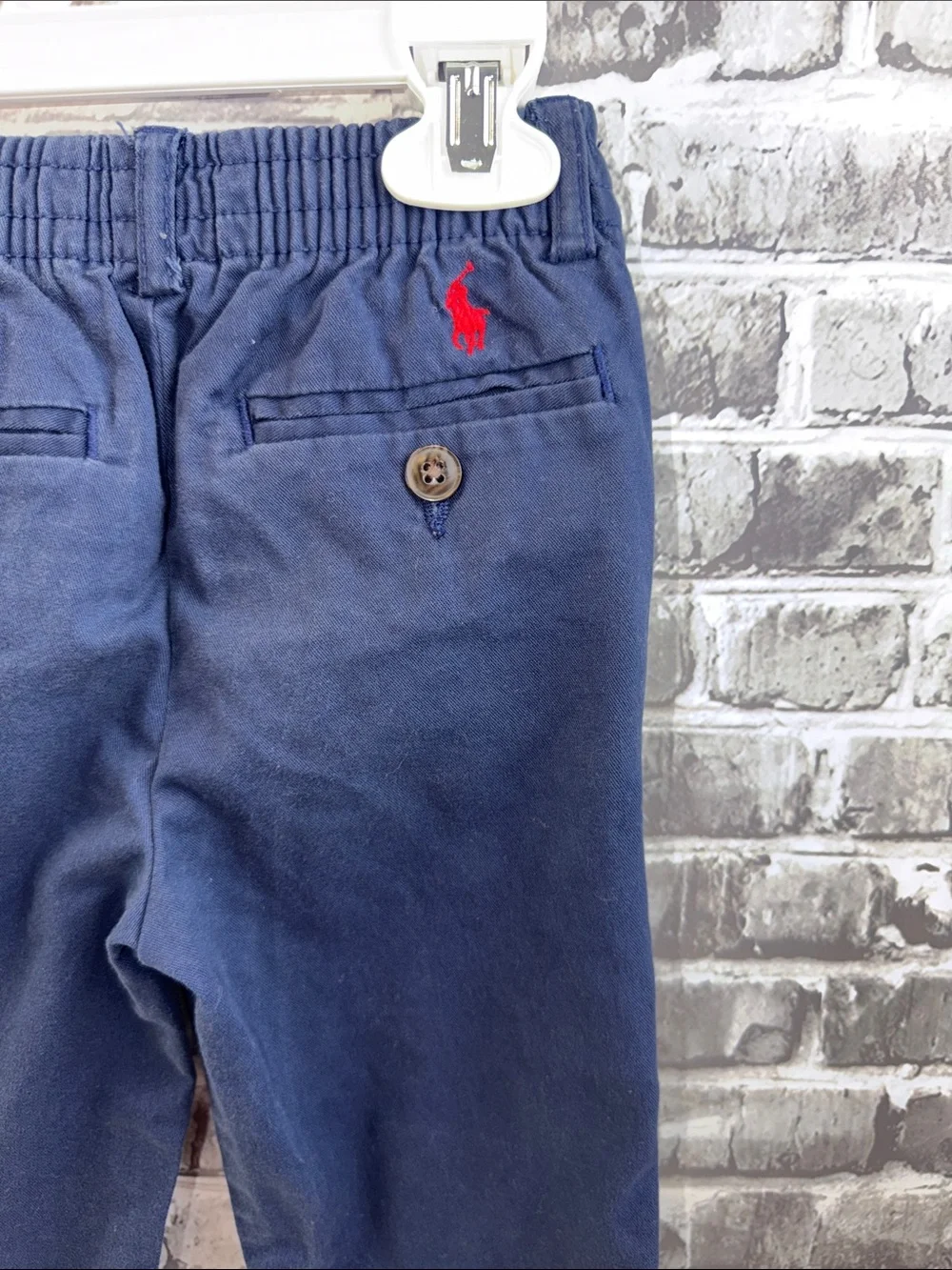 Ralph Lauren Navy Blue Kids Chino Pants with Red Polo Logo
